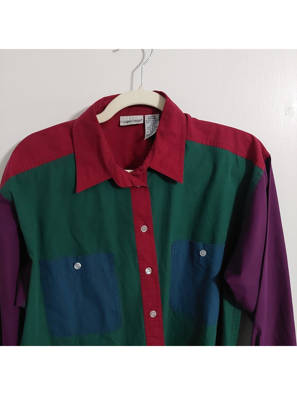 Cabin Creek Women's Colorblock Long Sleeve Button-Up Shirt Large